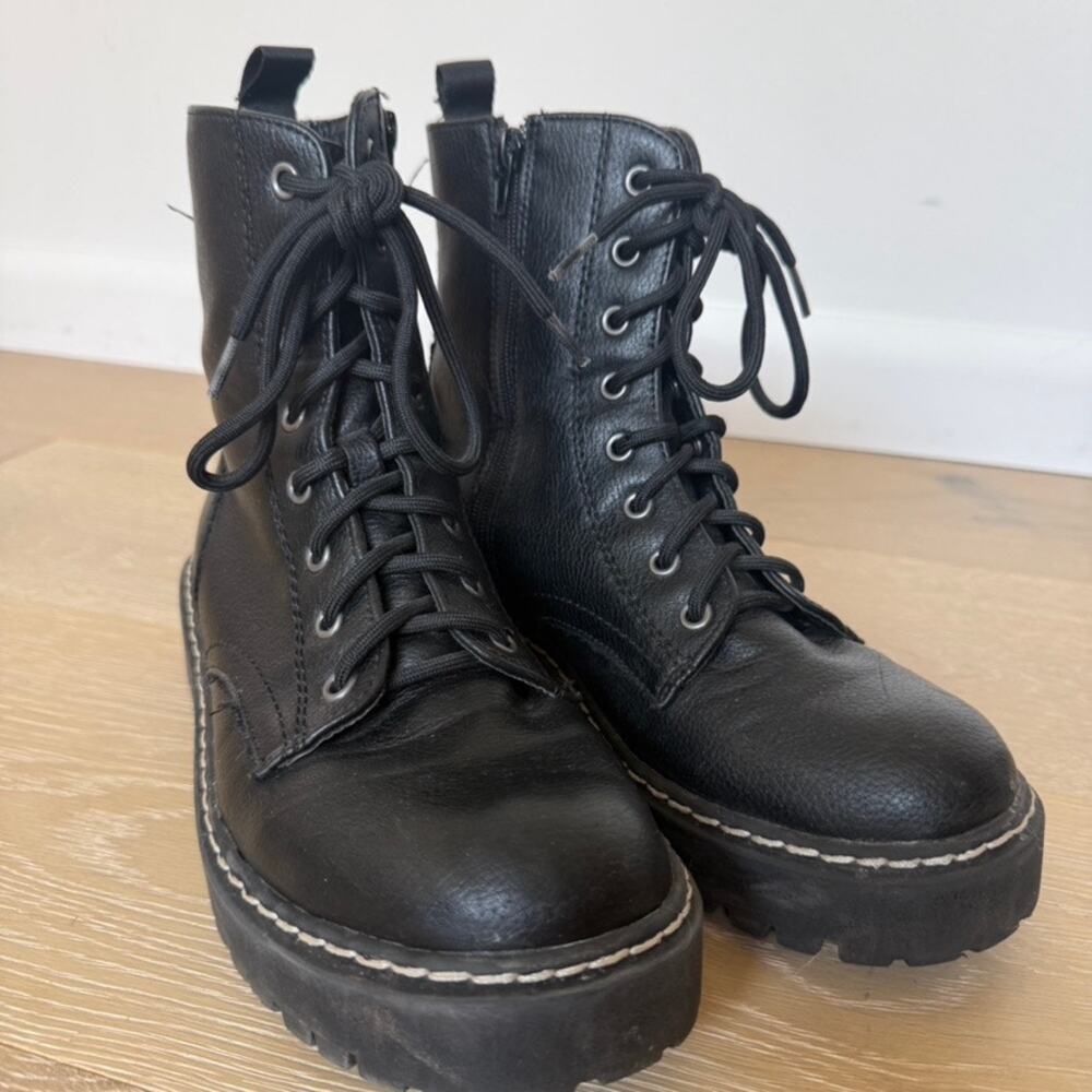 Y2K Grunge Black Chunky Platform Combat Boots Lace-Up Lug Sole Sz 9